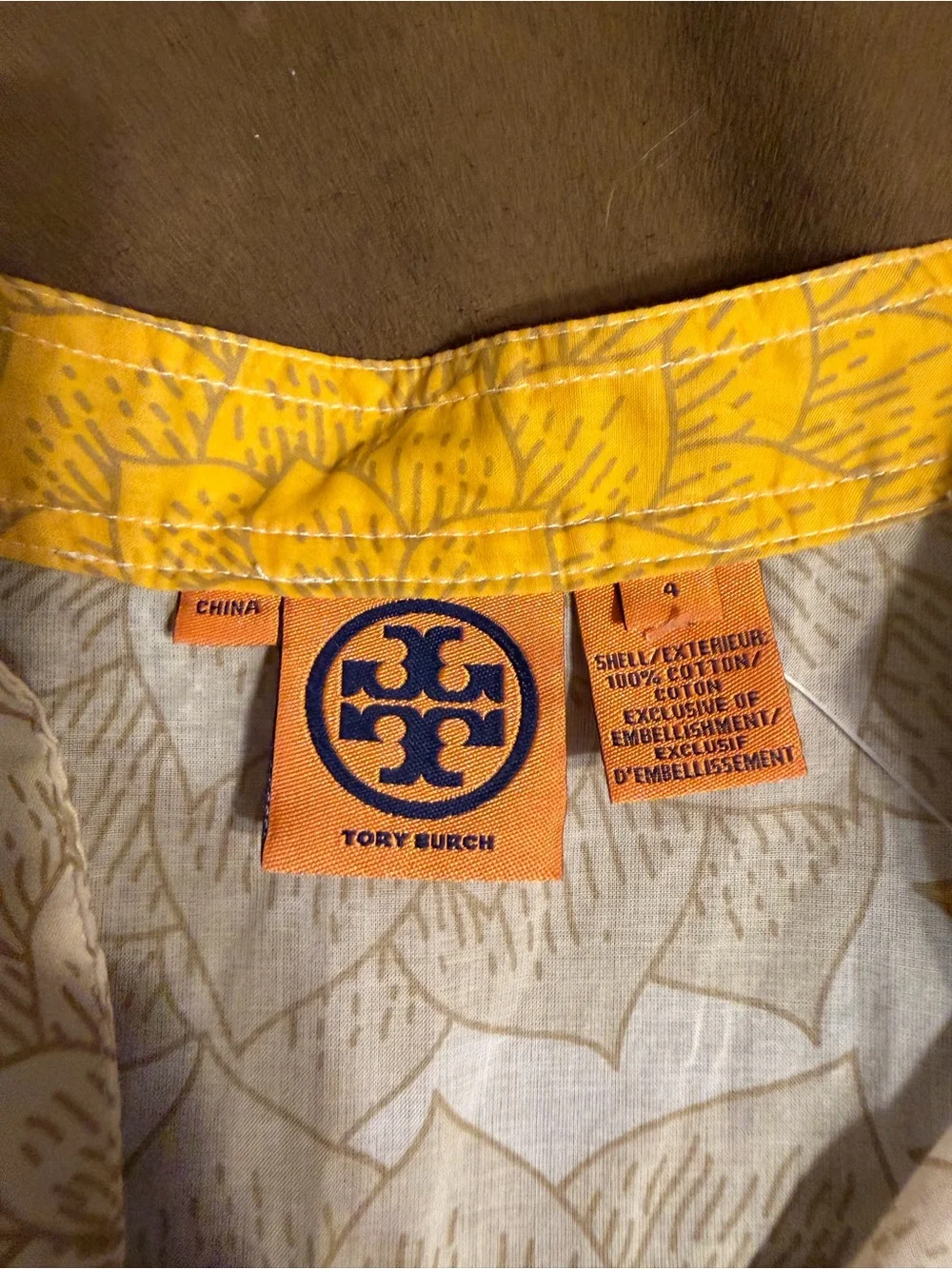 Tory Burch Yellow Floral V-Neck Blouse - Picture 2 of 3
